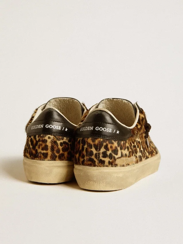 Soul Star din piele de ponei cu imprimeu leopard, cu bandă la călcâi și inserții din piele nappa neagră