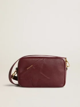 Star Bag din piele roșu-vin cu stea ton pe ton
