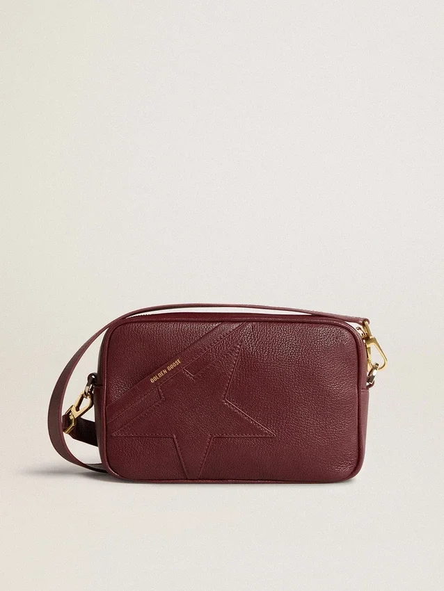 Star Bag din piele roșu-vin cu stea ton pe ton