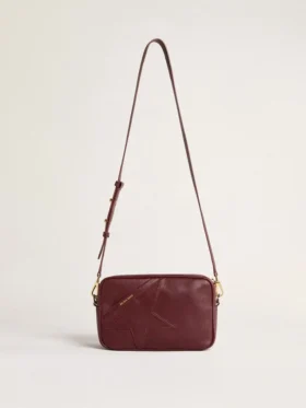 Star Bag din piele roșu-vin cu stea ton pe ton