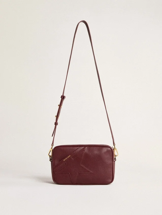 Star Bag din piele roșu-vin cu stea ton pe ton
