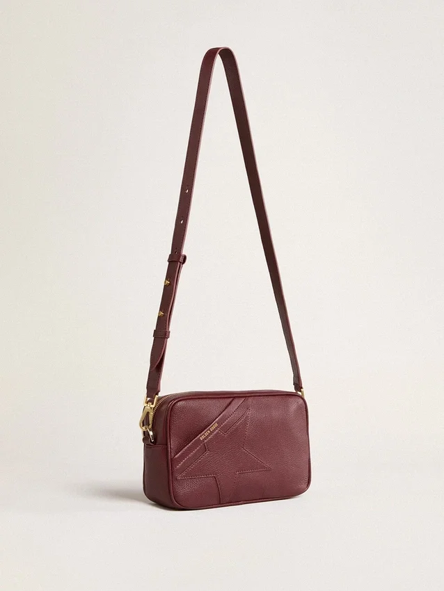 Star Bag din piele roșu-vin cu stea ton pe ton