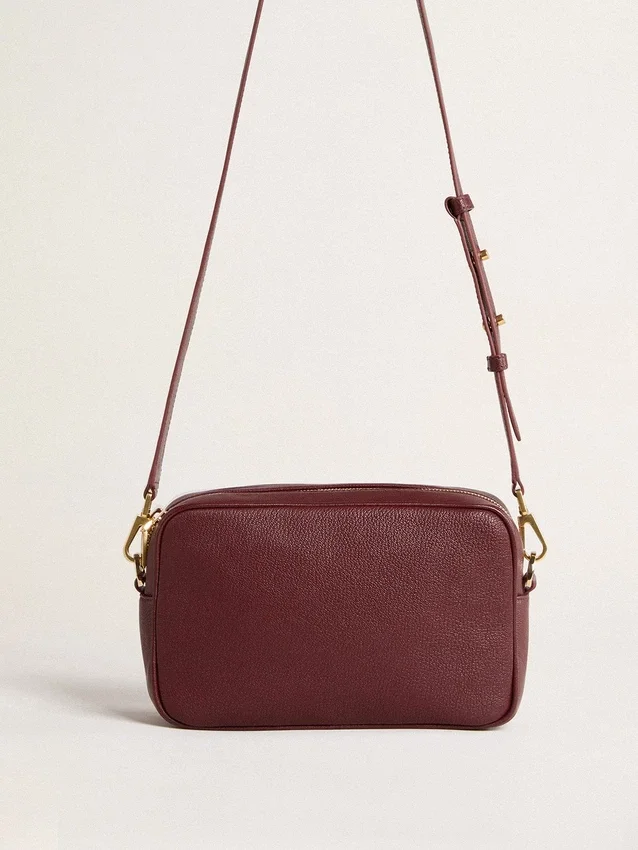 Star Bag din piele roșu-vin cu stea ton pe ton