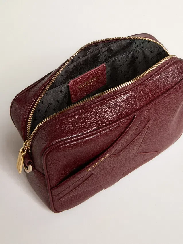 Star Bag din piele roșu-vin cu stea ton pe ton