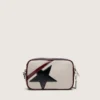 Star Bag mini din piele alb-unt, cu stea neagră și detalii în nuanțe de burgund și albastru închis