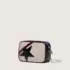 Star Bag mini din piele alb-unt, cu stea neagră și detalii în nuanțe de burgund și albastru închis