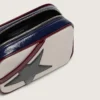 Star Bag mini din piele alb-unt, cu stea neagră și detalii în nuanțe de burgund și albastru închis