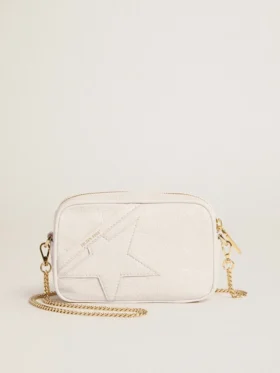 Star Bag mini din piele alb-unt cu stea ton pe ton