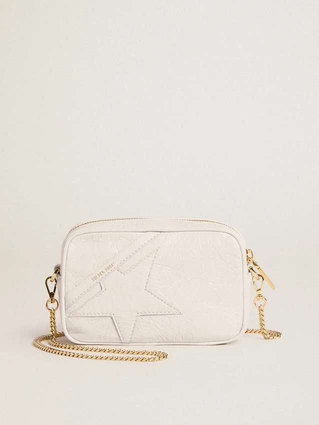 Star Bag mini din piele alb-unt cu stea ton pe ton