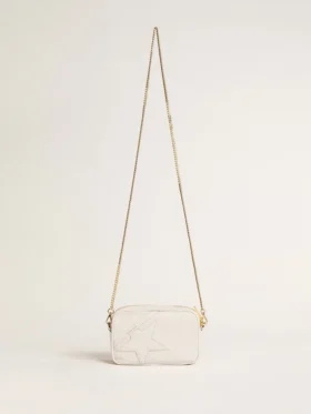 Star Bag mini din piele alb-unt cu stea ton pe ton