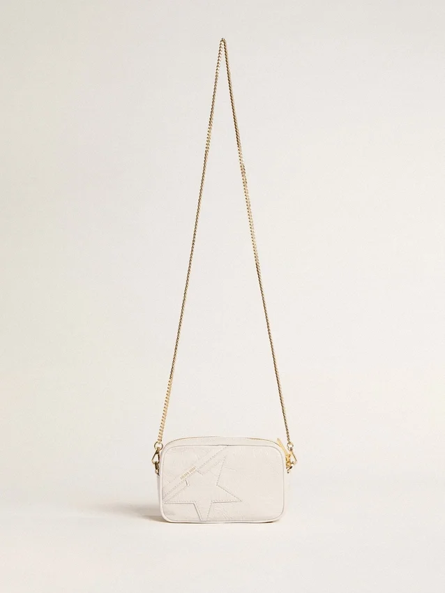 Star Bag mini din piele alb-unt cu stea ton pe ton