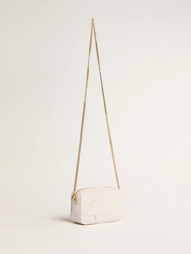 Star Bag mini din piele alb-unt cu stea ton pe ton