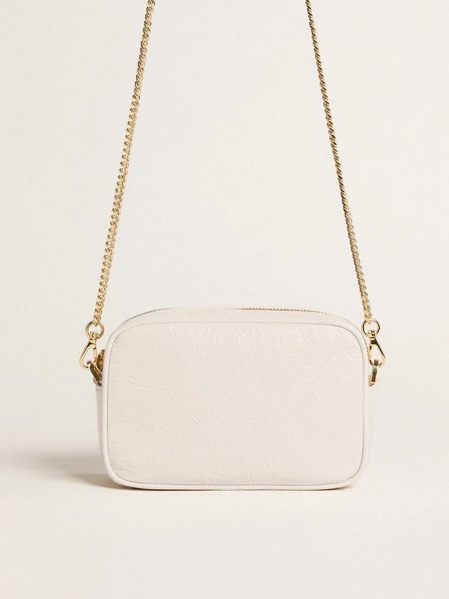 Star Bag mini din piele alb-unt cu stea ton pe ton