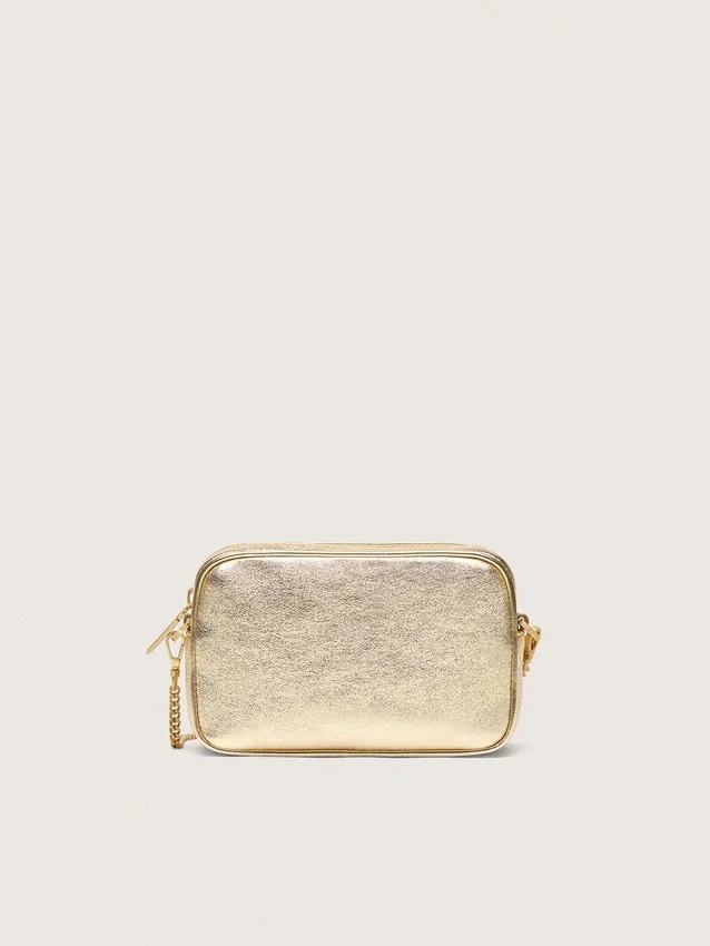 Star Bag mini din piele de culoare platină cu stea Swarovski