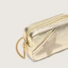 Star Bag mini din piele de culoare platină cu stea Swarovski