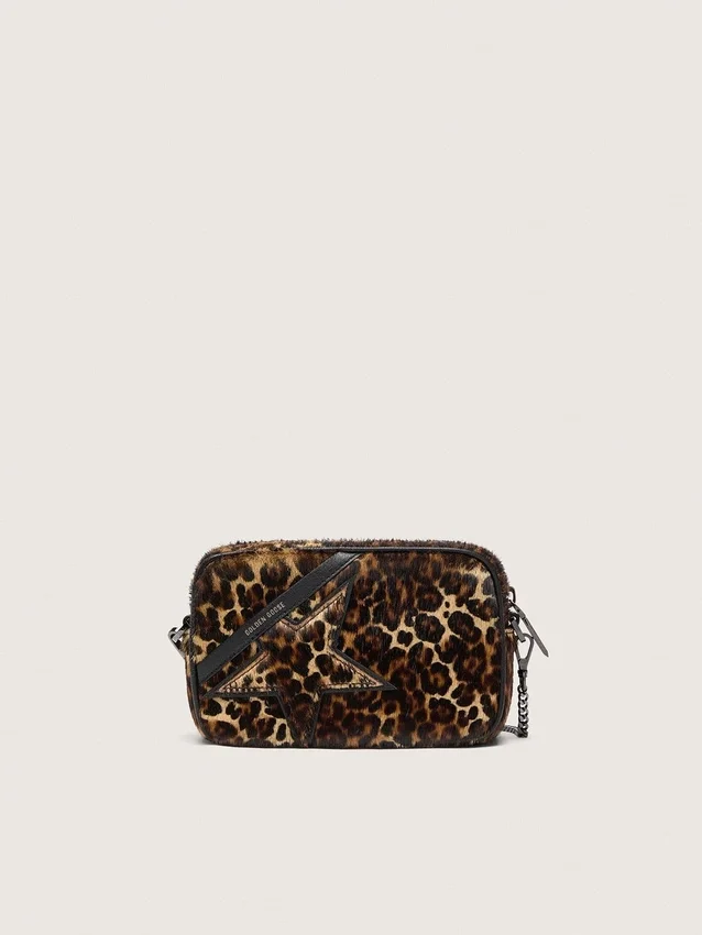 Star Bag mini din piele de ponei cu imprimeu animalier și stea ton pe ton