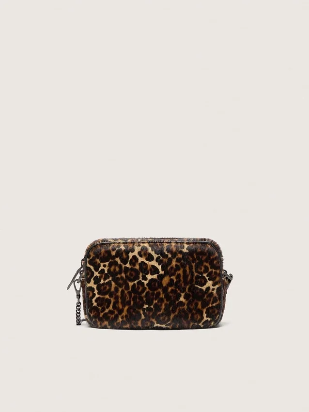 Star Bag mini din piele de ponei cu imprimeu animalier și stea ton pe ton