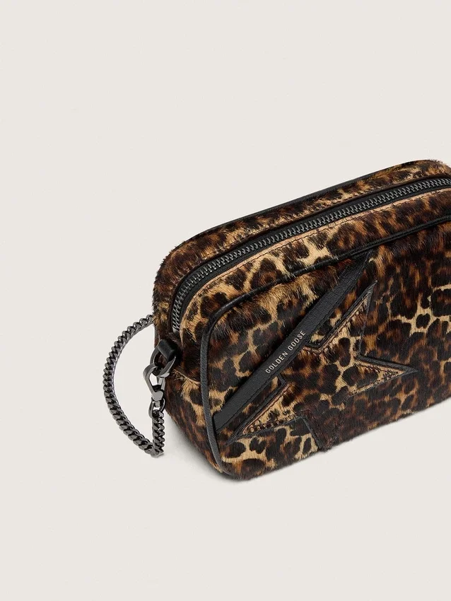 Star Bag mini din piele de ponei cu imprimeu animalier și stea ton pe ton