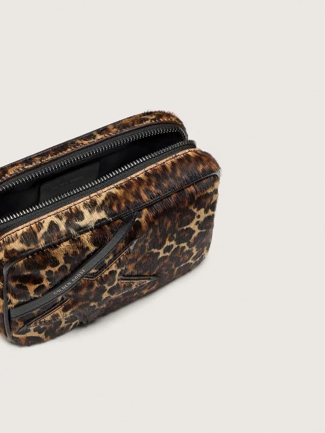 Star Bag mini din piele de ponei cu imprimeu animalier și stea ton pe ton