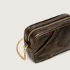 Star Bag mini din piele maro închis cu aspect uzat, cu stea ton pe ton