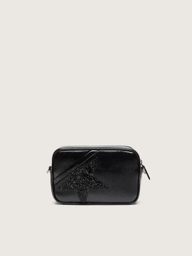 Star Bag mini din piele neagră cu stea din cristal Swarovski