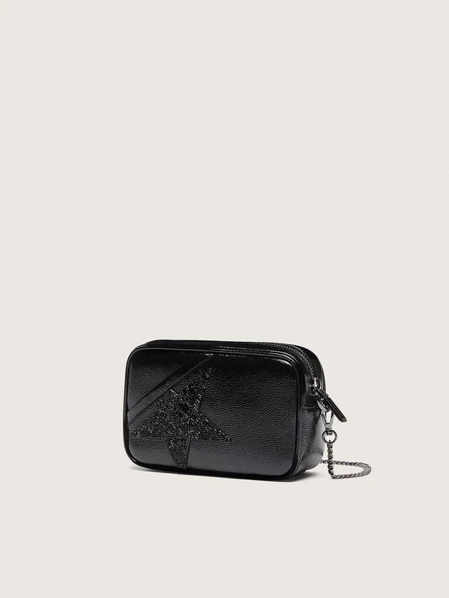 Star Bag mini din piele neagră cu stea din cristal Swarovski