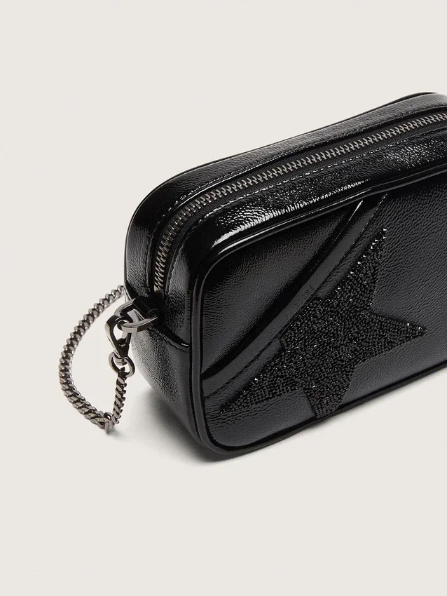 Star Bag mini din piele neagră cu stea din cristal Swarovski