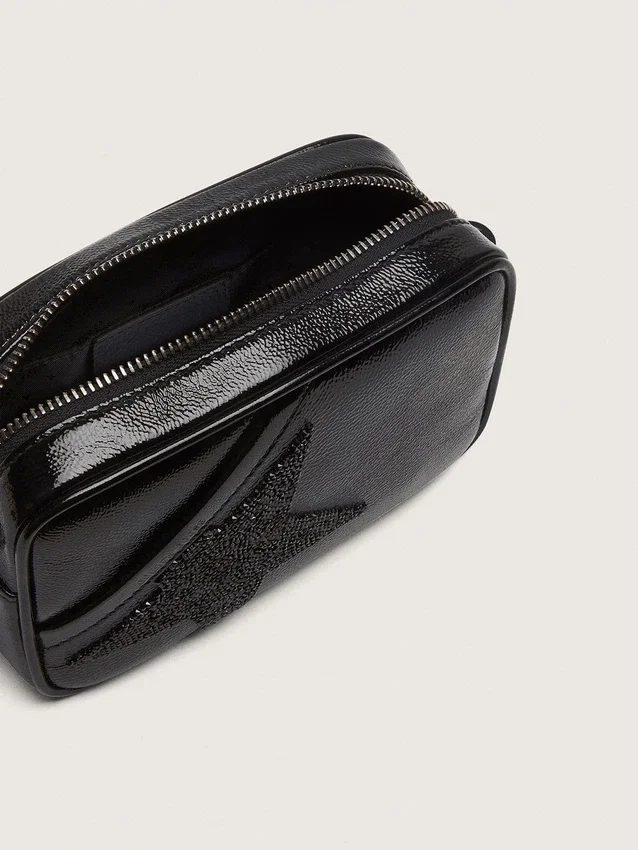Star Bag mini din piele neagră cu stea din cristal Swarovski