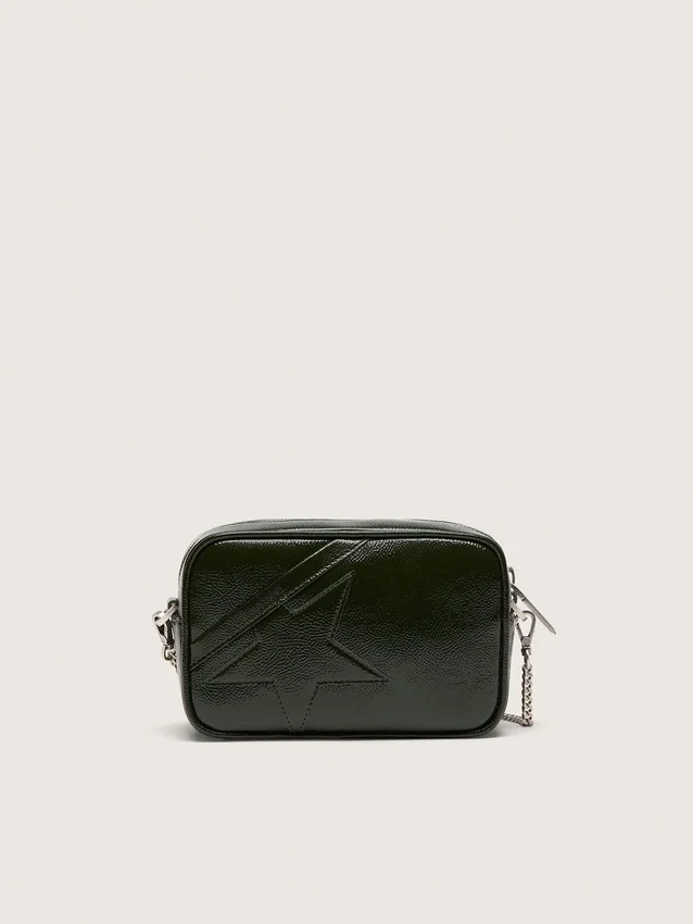 Star Bag mini din piele neagră cu stea ton pe ton