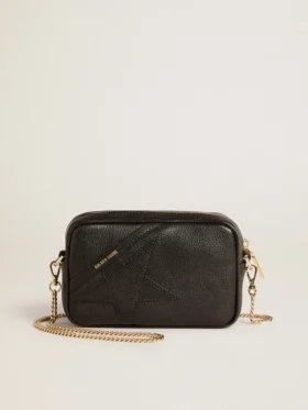Star Bag mini din piele neagră cu stea ton pe ton