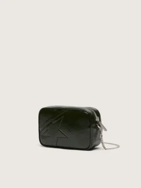 Star Bag mini din piele neagră cu stea ton pe ton