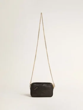 Star Bag mini din piele neagră cu stea ton pe ton