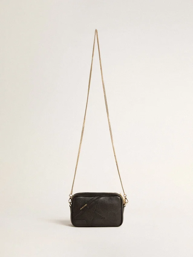 Star Bag mini din piele neagră cu stea ton pe ton