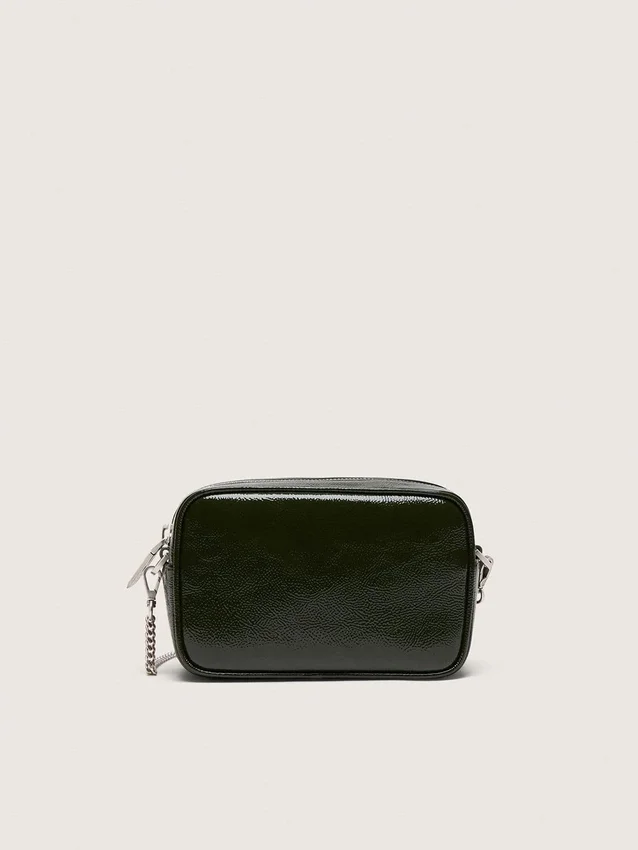 Star Bag mini din piele neagră cu stea ton pe ton