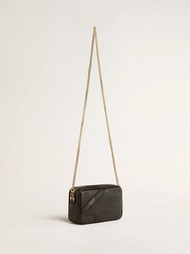 Star Bag mini din piele neagră cu stea ton pe ton