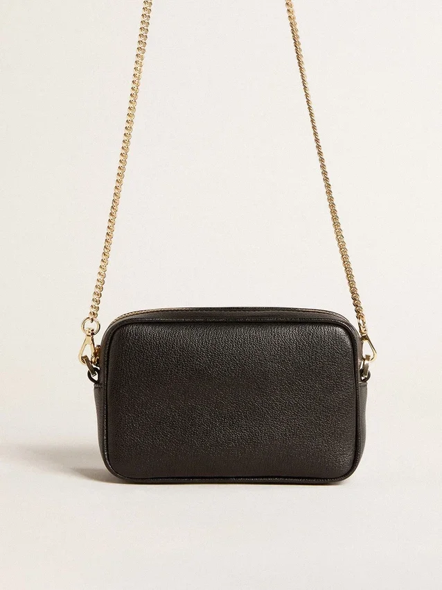 Star Bag mini din piele neagră cu stea ton pe ton
