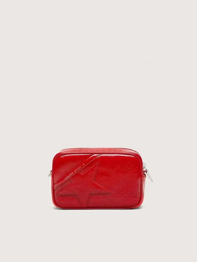 Star Bag mini pentru femei din piele vopsită în roșu, cu stea ton pe ton