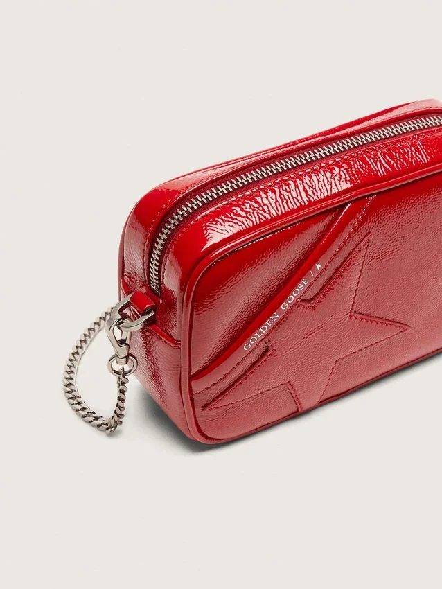 Star Bag mini pentru femei din piele vopsită în roșu, cu stea ton pe ton