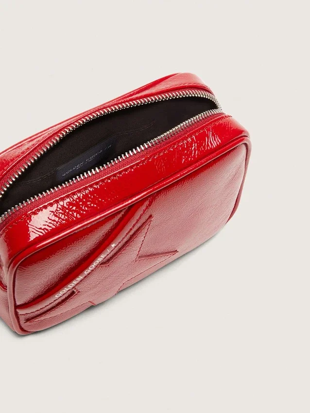 Star Bag mini pentru femei din piele vopsită în roșu, cu stea ton pe ton
