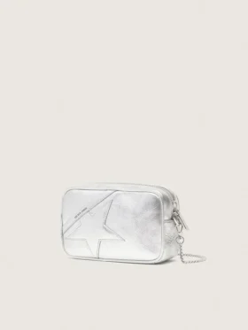 Star Bag pentru femei din piele laminată argintie cu stea ton pe ton