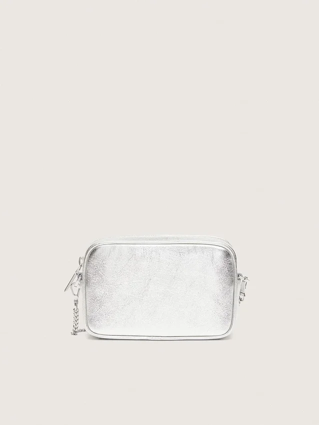 Star Bag pentru femei din piele laminată argintie cu stea ton pe ton