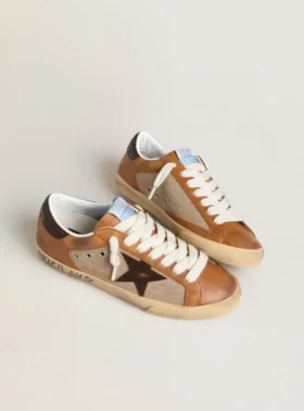 Super-Star LTD pentru bărbați din lână bej, cu stea din piele maro și inserții de culoare camel