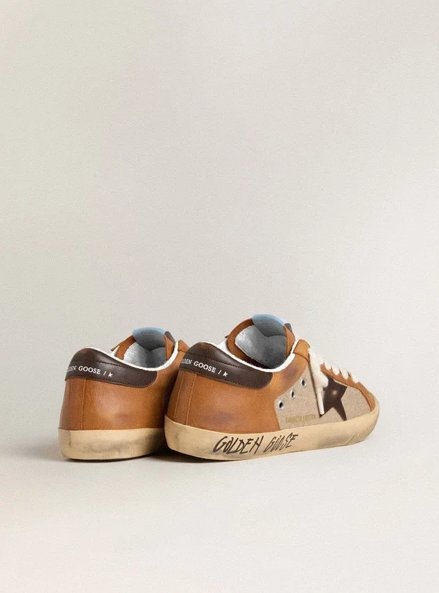 Super-Star LTD pentru bărbați din lână bej, cu stea din piele maro și inserții de culoare camel