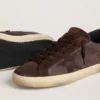 Super-Star LTD pentru bărbați din nubuc maro, cu stea din piele de căprioară și bandă de călcâi din piele violetă