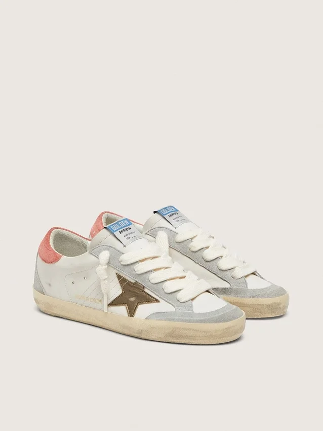 Super-Star LTD pentru femei din piele albă cu stea metalică de culoare bronz
