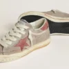 Super-Star LTD pentru femei din piele de căprioară gri, cu stea și bandă de călcâi din piele de căprioară cerată roșie
