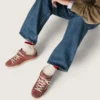 Super-Star LTD pentru femei din piele de căprioară roșie, cu stea argintie sclipitoare și bandă de piele laminată pe călcâi