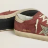 Super-Star LTD pentru femei din piele de căprioară roșie, cu stea argintie sclipitoare și bandă de piele laminată pe călcâi
