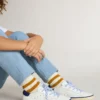 Super-Star pentru copii din piele albă cu bandă din piele de căprioară albastră pe călcâi