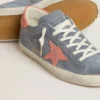 Super-Star pentru femei din nubuc albastru, cu stea din piele de căprioară roz și bandă roz pe călcâi